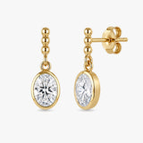 Oval Drop Earrings with Beaded Accent in Gold