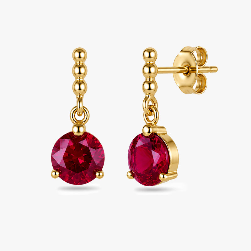 Round Drop Earrings with Beaded Chain Detail in Gold