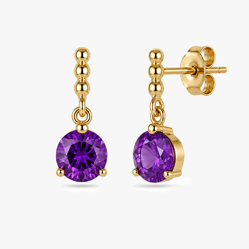 Round Drop Earrings with Beaded Chain Detail in Gold