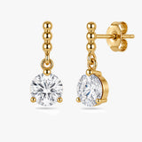 Round Drop Earrings with Beaded Chain Detail in Gold