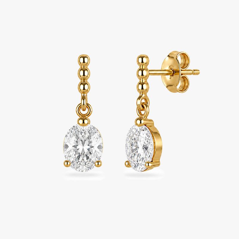 Oval Drop Earrings with Beaded Chain Detail