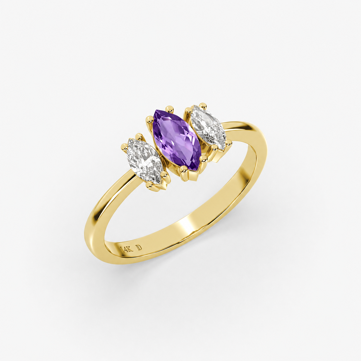 Amethyst Ring in Gold with Marquise Diamonds