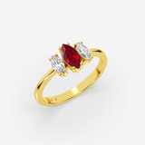Ruby Ring in Gold with Marquise Diamonds