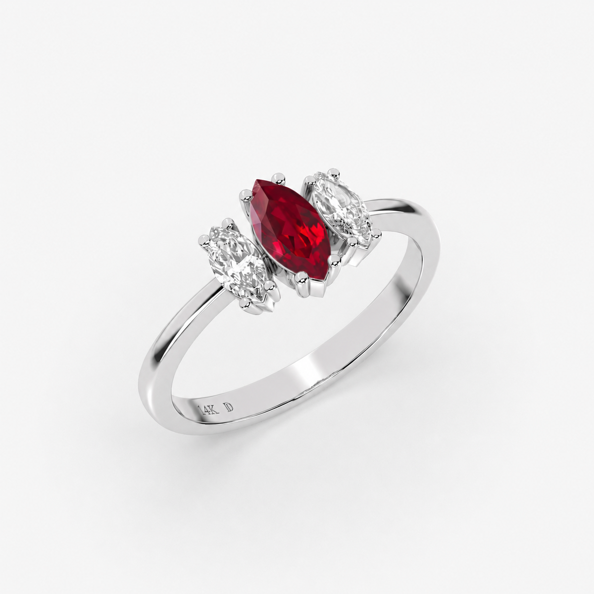 Ruby Ring in Gold with Marquise Diamonds