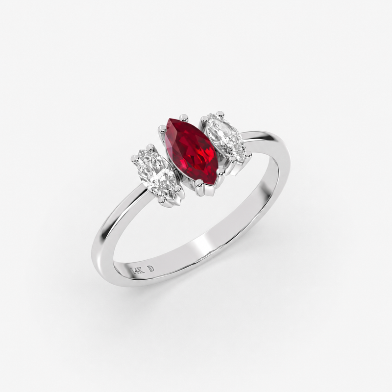 Ruby Ring in Gold with Marquise Diamonds