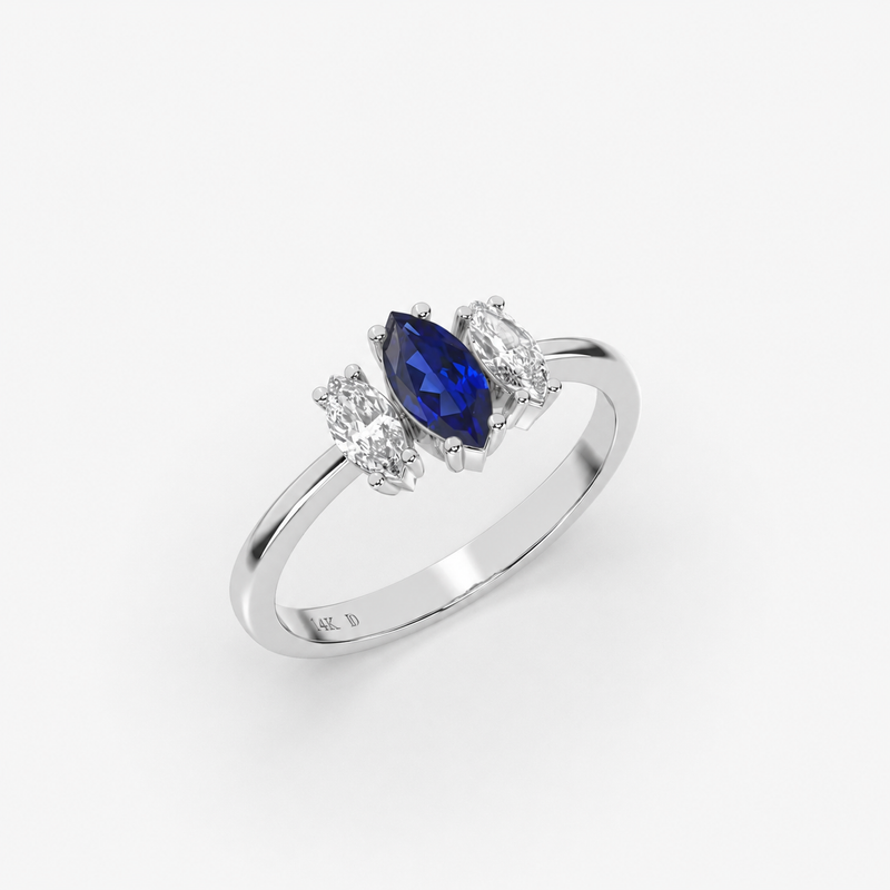 Sapphire Ring in Gold with Marquise Diamonds