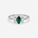 Emerald Ring in Gold with Marquise Diamonds