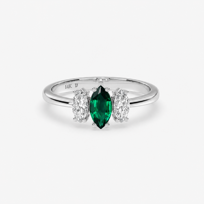 Emerald Ring in Gold with Marquise Diamonds