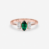 Emerald Ring in Gold with Marquise Diamonds
