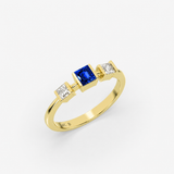 Sapphire Princess Cut Three Stone Ring in Gold
