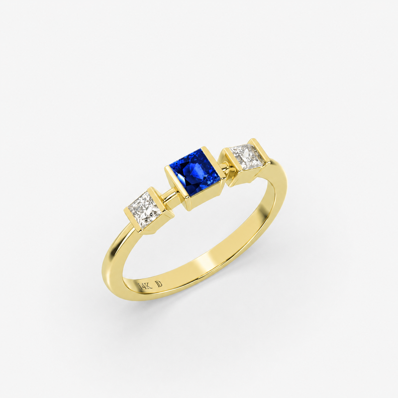 Sapphire Princess Cut Three Stone Ring in Gold