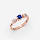 Sapphire Princess Cut Three Stone Ring in Gold