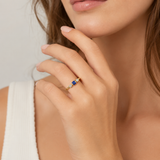 Sapphire Princess Cut Three Stone Ring in Gold