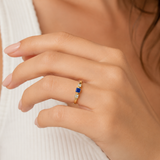 Sapphire Princess Cut Three Stone Ring in Gold