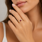 Ruby Princess Cut Three Stone Ring in Gold
