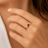Ruby Princess Cut Three Stone Ring in Gold