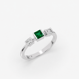 Emerald Princess Cut Three Stone Ring in Gold