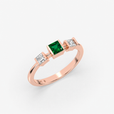 Emerald Princess Cut Three Stone Ring in Gold