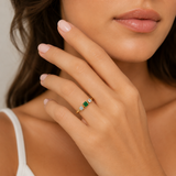 Emerald Princess Cut Three Stone Ring in Gold