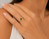 Emerald Princess Cut Three Stone Ring in Gold