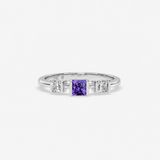 Amethyst Princess Cut Three Stone Ring in Gold