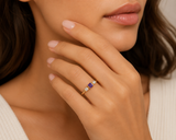 Amethyst Princess Cut Three Stone Ring in Gold