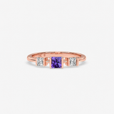 Amethyst Princess Cut Three Stone Ring in Gold