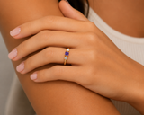 Amethyst Princess Cut Three Stone Ring in Gold