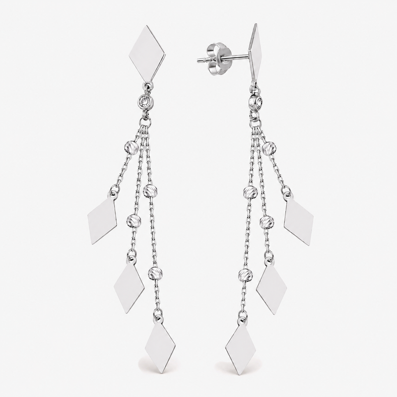 Gold Diamond Geometric Dangle Earrings