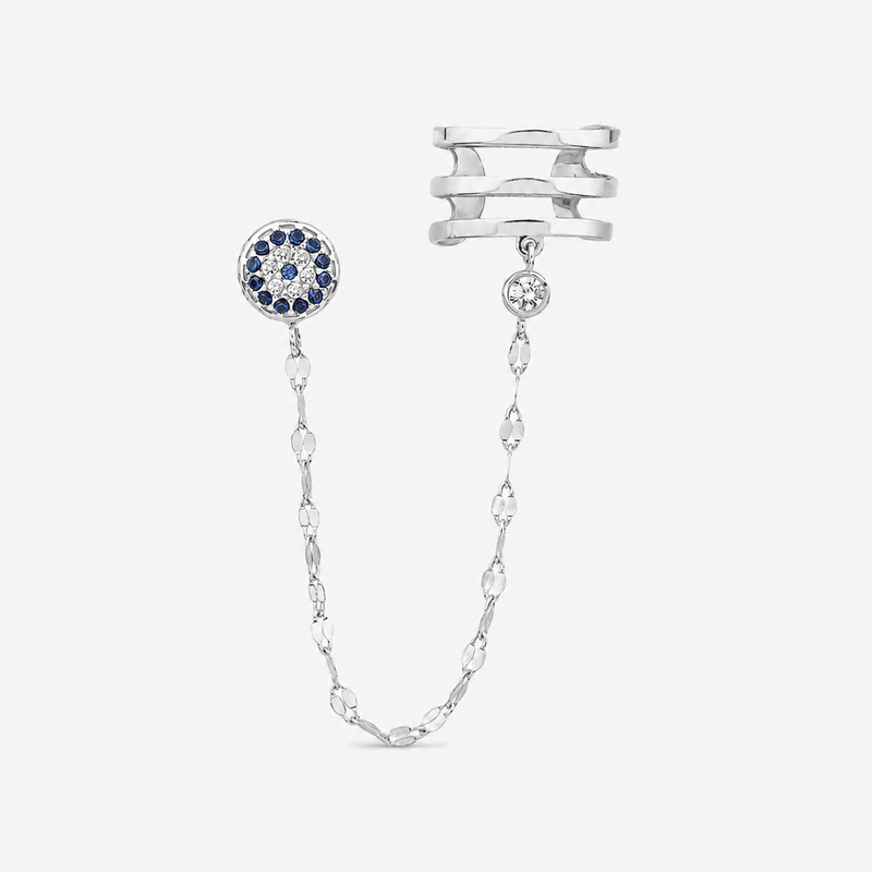 Gold Evil Eye Chain Earring with Diamond