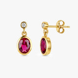 Gemstone Oval Drop Earrings with White Sapphire in Gold