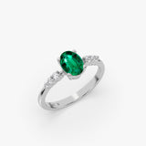 Solid Gold Oval Emerald Ring with Diamonds