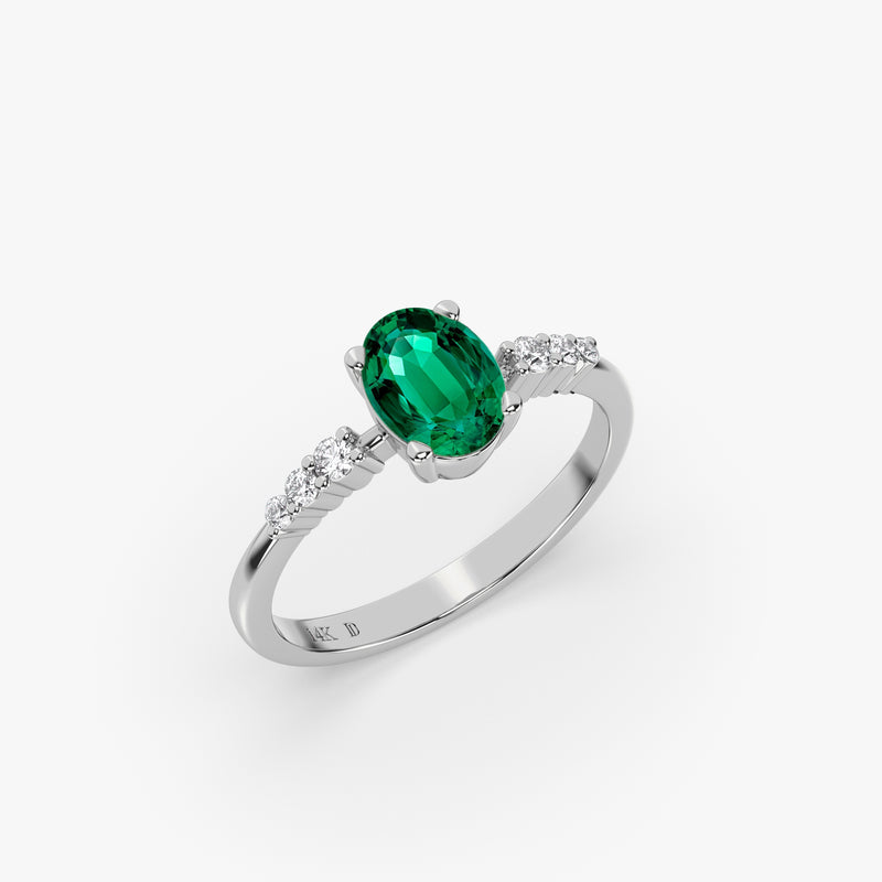 Solid Gold Oval Emerald Ring with Diamonds
