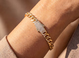 Solid Gold Half Pavé Miami Cuban Bracelet with Diamond Clasp – 7mm