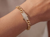 Solid Gold Half Pavé Miami Cuban Bracelet with Diamond Clasp – 7mm