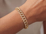 Solid Gold Pavé Miami Cuban Bracelet with Diamond Clasp – 11mm