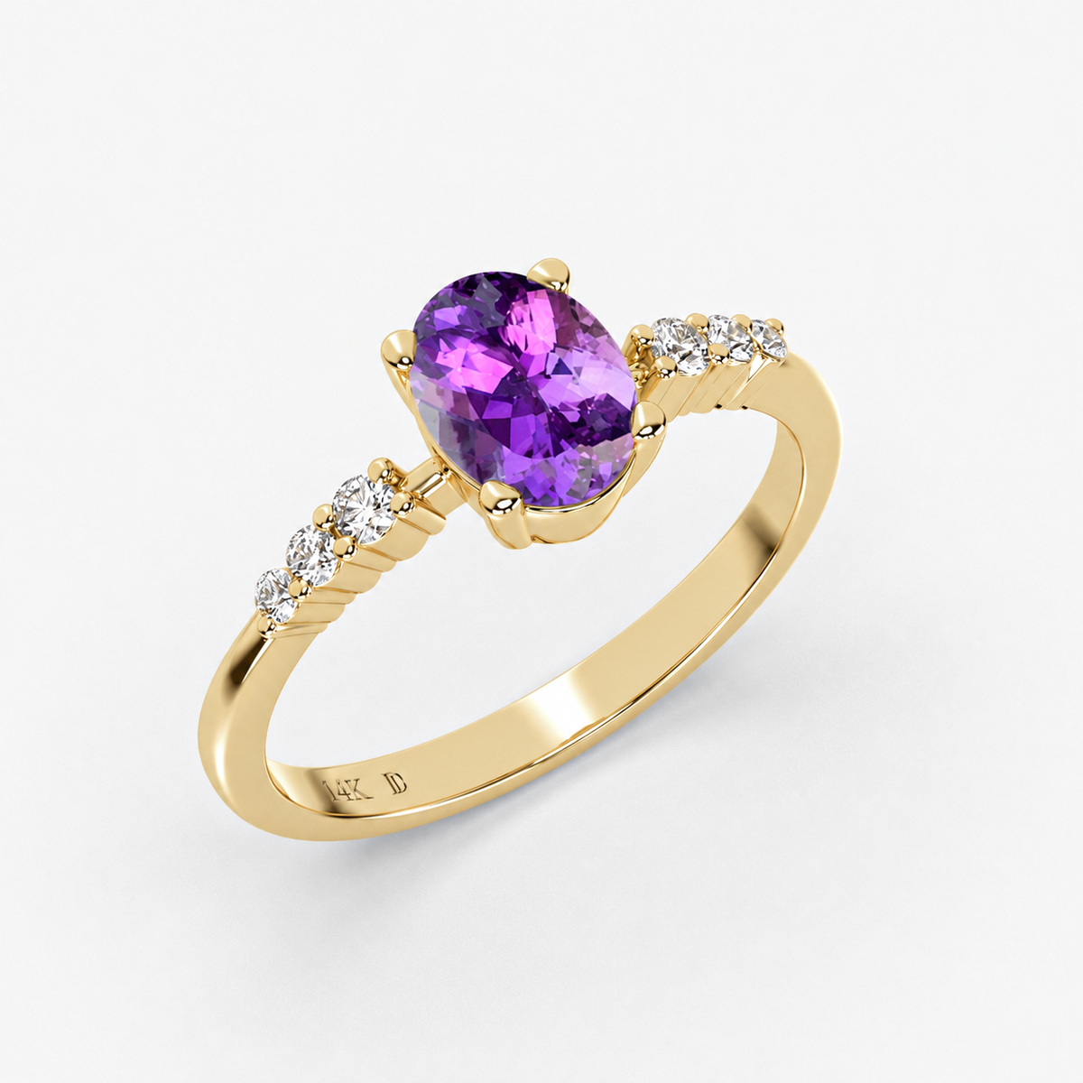 Solid Gold Oval Amethyst Ring with Diamonds