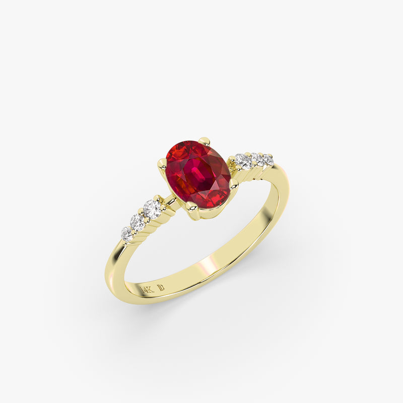Solid Gold Oval Ruby Ring with Diamonds