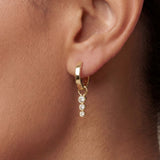Triple Diamond Drop Hoop Earrings