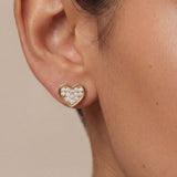Gold Heart Diamond Stud Earrings