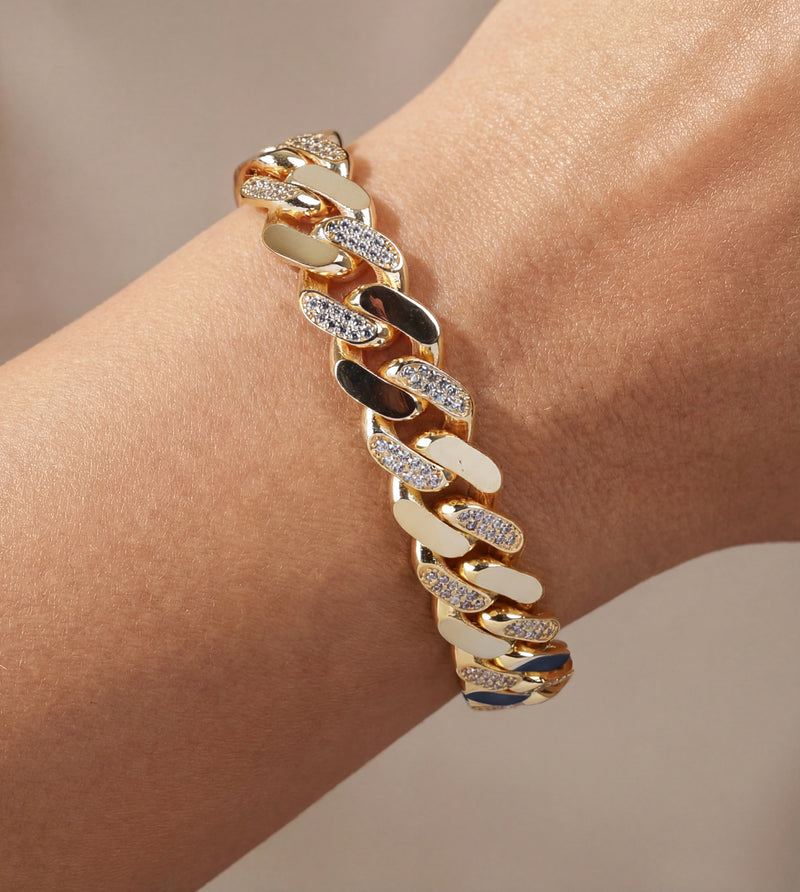 Solid Gold Half Pavé Miami Cuban Bracelet with Diamond Clasp – 11mm