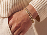 Solid Gold Half Pavé Miami Cuban Bracelet with Diamond Clasp – 7mm