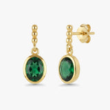 Oval Drop Earrings with Beaded Accent in Gold