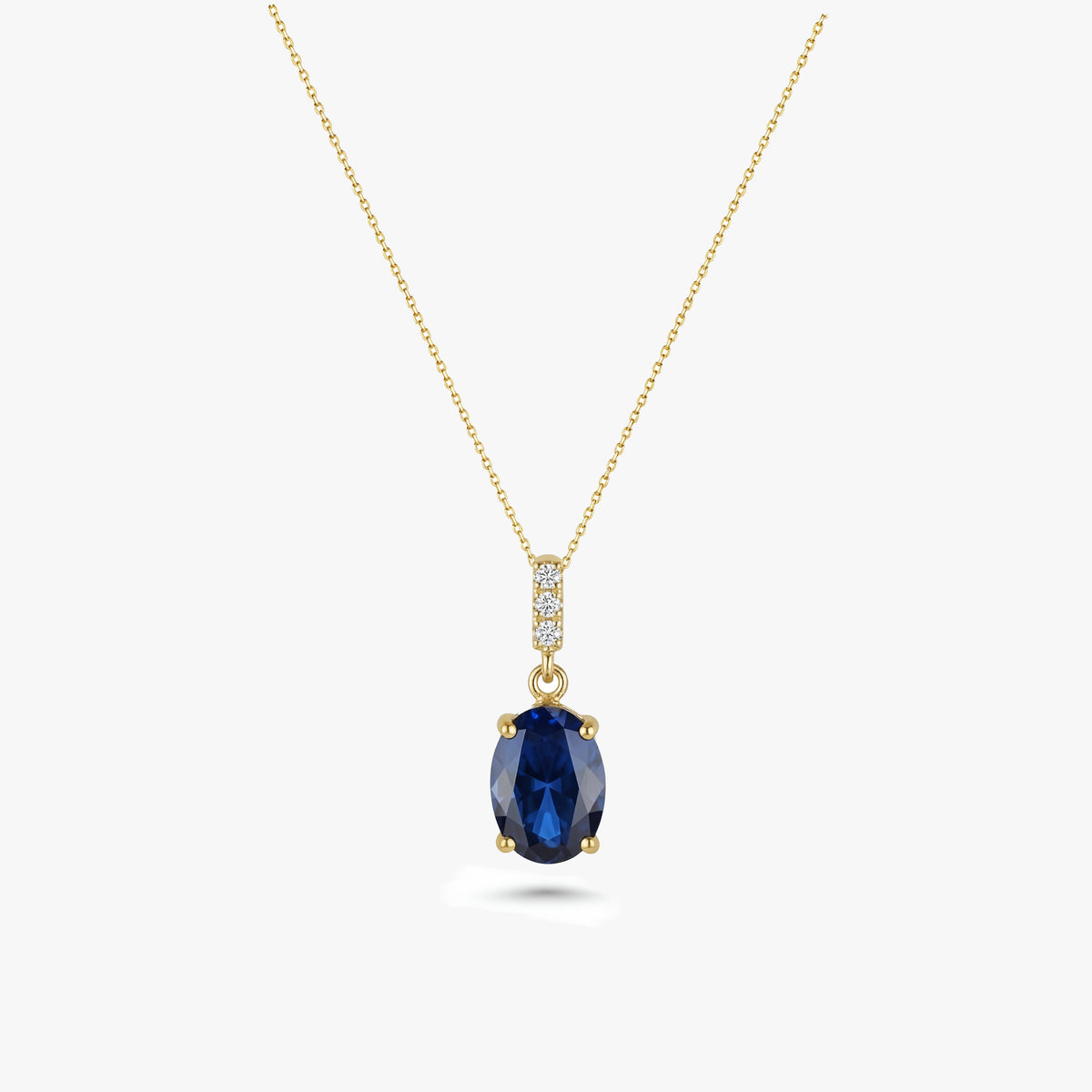 Oval Gemstone Pendant Necklace with White Sapphire Accents in Gold