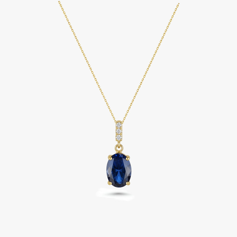 Oval Gemstone Pendant Necklace with White Sapphire Accents in Gold