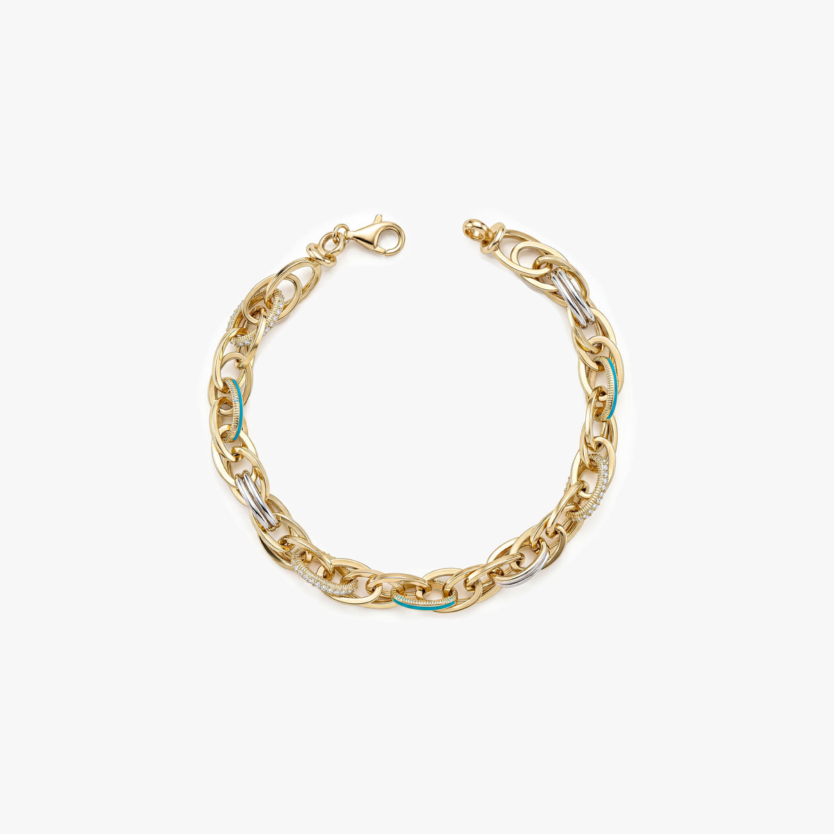 Link Bracelet with White Gold & Green Enamel Details