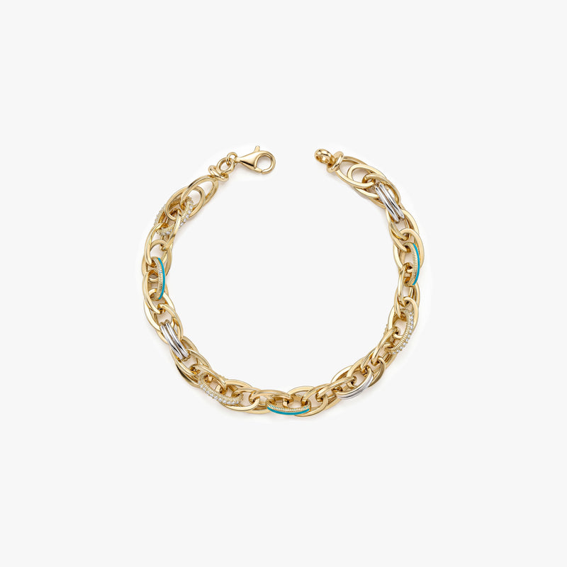 Link Bracelet with White Gold & Green Enamel Details