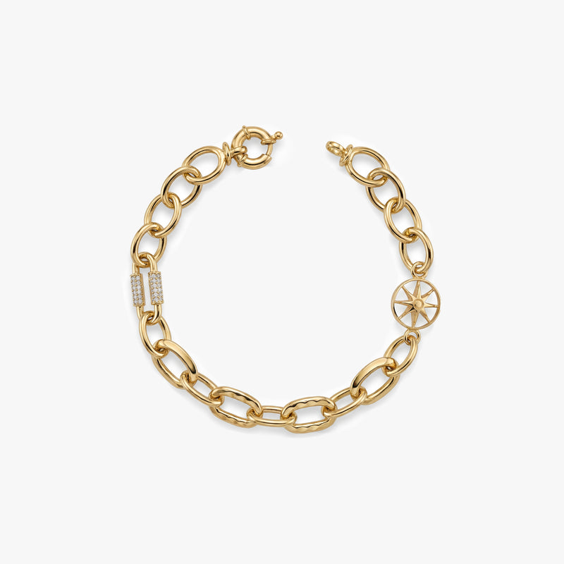 Gold Chain Bracelet with Compass Charm