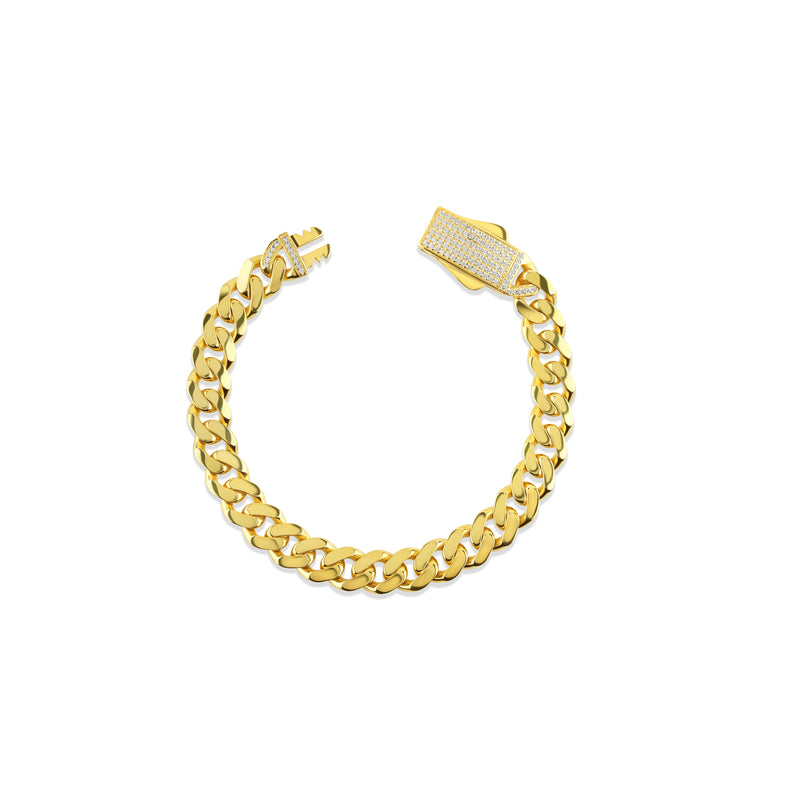 Solid Gold Miami Cuban Bracelet with Diamond Clasp – 9mm