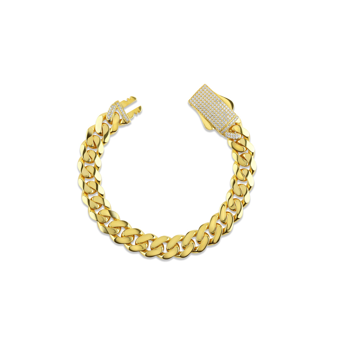 Solid Gold Miami Cuban Bracelet with Diamond Clasp – 11mm